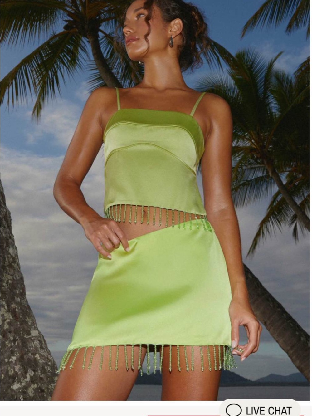 Peppermayo Lime Green Beaded Trim Mini Skirt Set